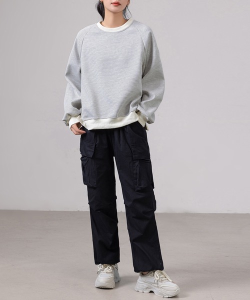 DAY CLOSET（デイ クローゼット）の「レディース 長袖2WAYロゴ×ボーダーリバーシブルスウェット（スウェット・レディース・グレー/ブラック/アイボリー・FREE）」の10枚目の写真