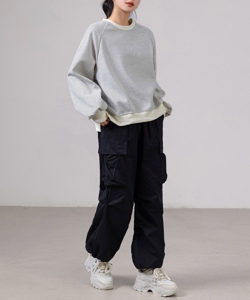 DAY CLOSET（デイ クローゼット）の「レディース 長袖2WAYロゴ×ボーダーリバーシブルスウェット（スウェット・レディース・グレー/ブラック/アイボリー・FREE）」の11枚目の写真