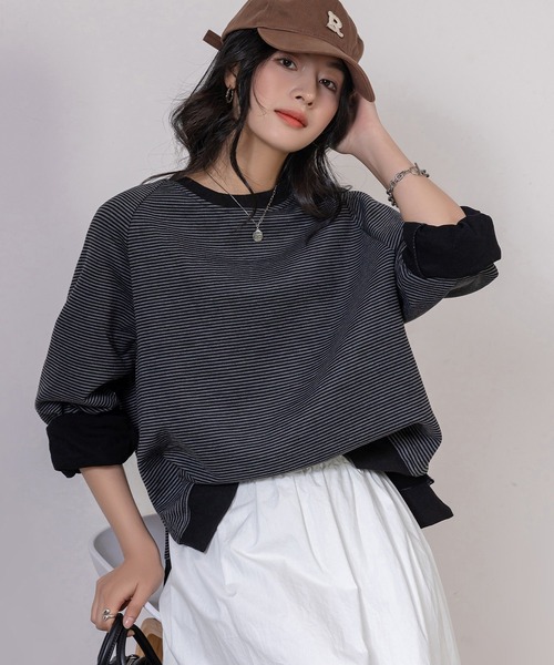 DAY CLOSET（デイ クローゼット）の「レディース 長袖2WAYロゴ×ボーダーリバーシブルスウェット（スウェット・レディース・グレー/ブラック/アイボリー・FREE）」の16枚目の写真