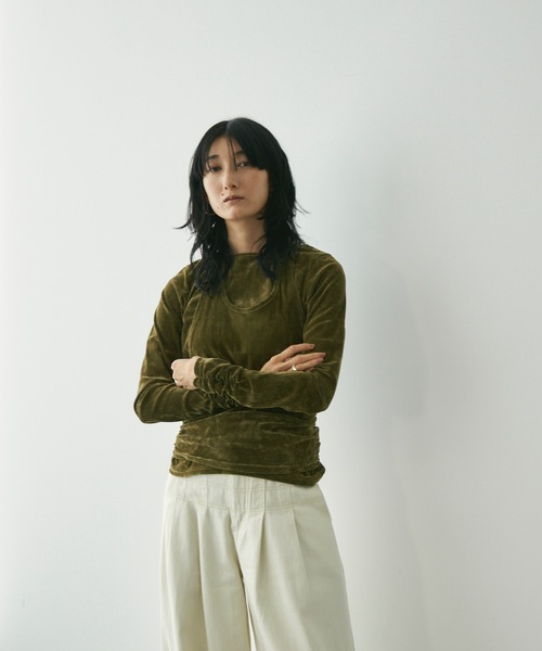 Lutim by u(ルチバイユー)の「フロッキーメッシュ 着こなし自在のセットアップ トップス(Tシャツ/カットソー・レディース・キャメル/ブラック/カーキ・FREE)」の12枚目の写真
