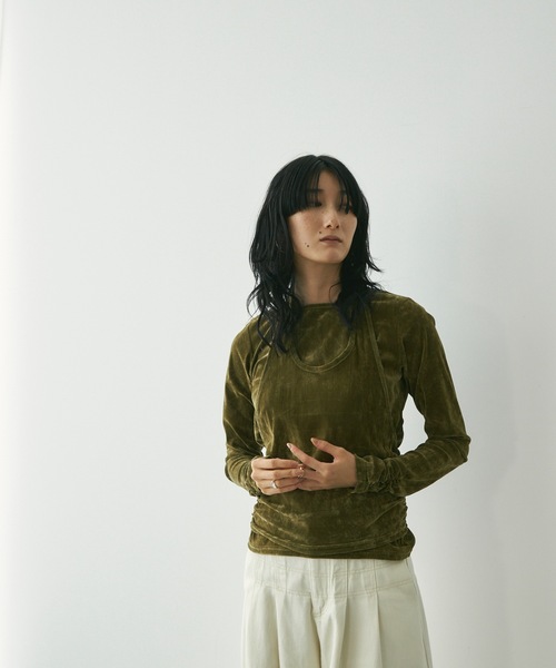 Lutim by u(ルチバイユー)の「フロッキーメッシュ 着こなし自在のセットアップ トップス(Tシャツ/カットソー・レディース・キャメル/ブラック/カーキ・FREE)」の13枚目の写真