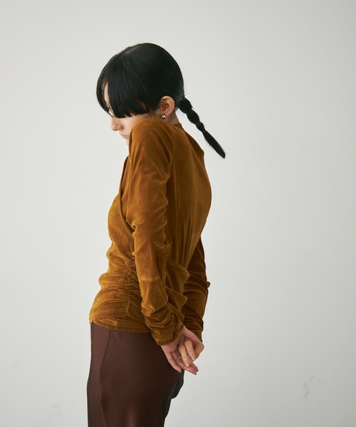 Lutim by u(ルチバイユー)の「フロッキーメッシュ 着こなし自在のセットアップ トップス(Tシャツ/カットソー・レディース・キャメル/ブラック/カーキ・FREE)」の19枚目の写真