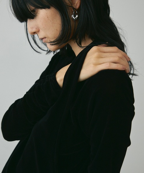 Lutim by u(ルチバイユー)の「フロッキーメッシュ 着こなし自在のセットアップ トップス(Tシャツ/カットソー・レディース・キャメル/ブラック/カーキ・FREE)」の7枚目の写真