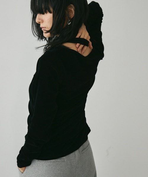 Lutim by u(ルチバイユー)の「フロッキーメッシュ 着こなし自在のセットアップ トップス(Tシャツ/カットソー・レディース・キャメル/ブラック/カーキ・FREE)」の22枚目の写真