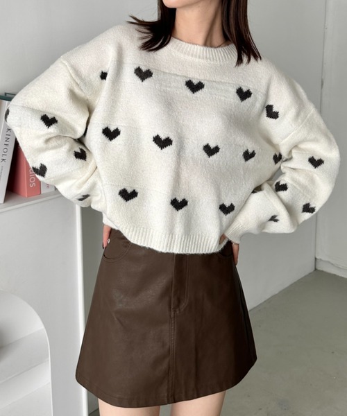 CLEA（クレア）の「ラインハート柄長袖ニットトップス（ニット/セーター・レディース・ピンク/ブラウン/グレー/アイボリー・FREE）」の11枚目の写真