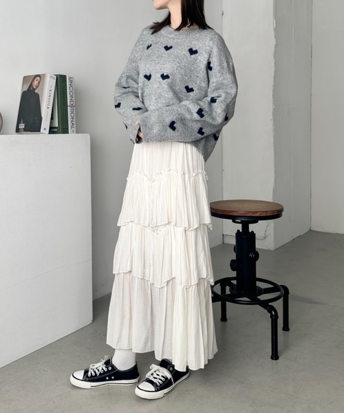 CLEA（クレア）の「ラインハート柄長袖ニットトップス（ニット/セーター・レディース・ピンク/ブラウン/グレー/アイボリー・FREE）」の20枚目の写真