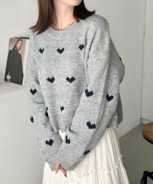 CLEA（クレア）の「ラインハート柄長袖ニットトップス（ニット/セーター・レディース・ピンク/ブラウン/グレー/アイボリー・FREE）」の16枚目の写真