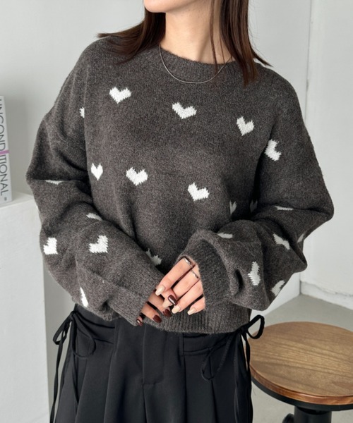 CLEA（クレア）の「ラインハート柄長袖ニットトップス（ニット/セーター・レディース・ピンク/ブラウン/グレー/アイボリー・FREE）」の22枚目の写真