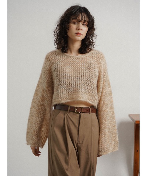 ニット セーター Mohair lame loose cropped knit レディース セール】Mohair lame loose cropped knit（ニット/セーター