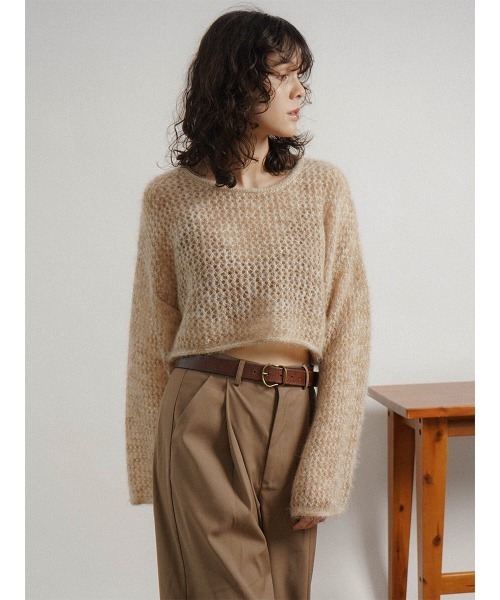 ニット セーター Mohair lame loose cropped knit レディース セール】Mohair lame loose cropped knit（ニット/セーター