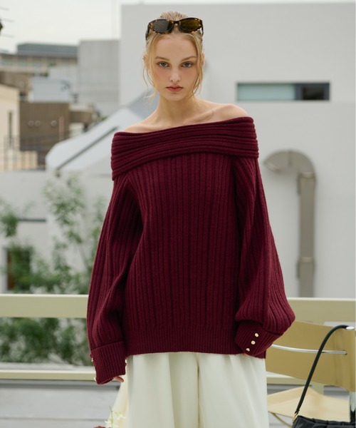 loin nuit(ロワンニュイ)の「off shoulder rib knit / オフショルリブニット(ニット/セーター・レディース・ネイビー/ボルドー/グレー・FREE)」の20枚目の写真