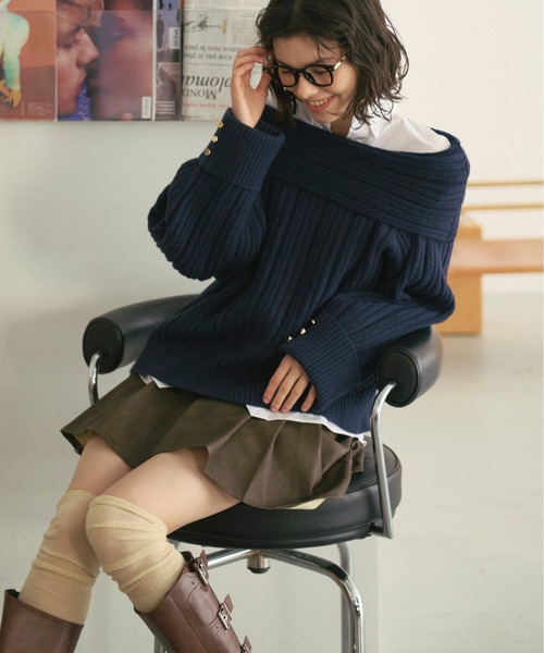 off shoulder rib knit / オフショルリブニット（ニット
