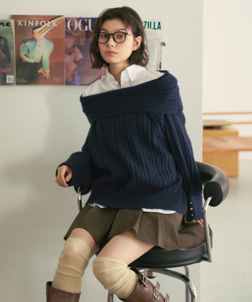 off shoulder rib knit / オフショルリブニット（ニット