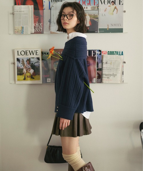 セール】off shoulder rib knit / オフショルリブニット（ニット
