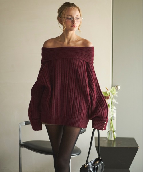セール】off shoulder rib knit / オフショルリブニット（ニット