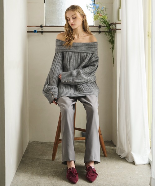 セール】off shoulder rib knit / オフショルリブニット（ニット