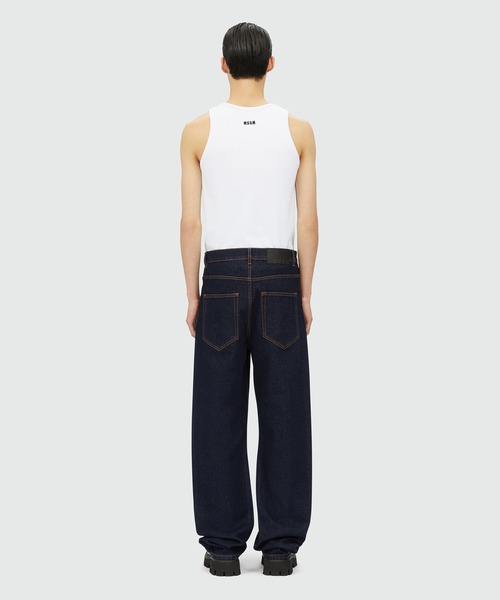 【関税込み】MSGM ブルー スタッズ ワイドレッグジーンズ セール】マルチスタッズ ワイドレッグデニムパンツ（デニム