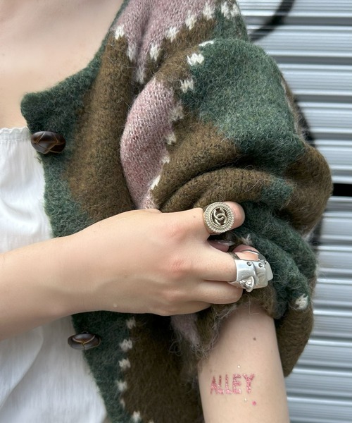 アーガイル柄のふさふさBIGカーデ（カーディガン/ボレロ）｜Alley