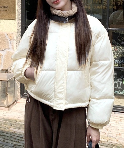 セール】襟ボアショート中綿ブルゾン（ダウンジャケット/コート