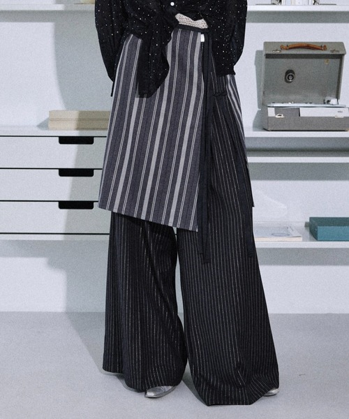 セール】Jaguard stripe layered wrap skirt / ジャガード