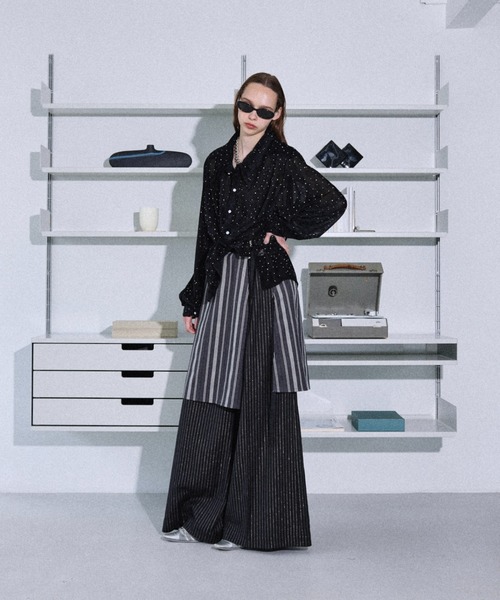 seyto（セイト）の「Jaguard stripe layered wrap skirt / ジャガード