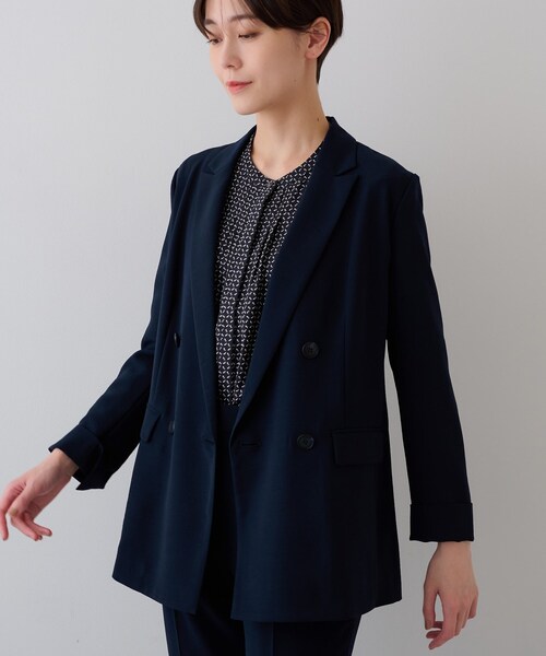 【新品·タグ付き】 インディヴィ 洗える ダブルジャケット 春夏　ネイビー セール】春SALE！【着る日傘/遮熱/UVケア】ダブルジャケット