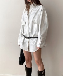 big pocket stripe oversize shirt
