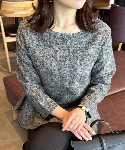 aquagarage（アクアガレージ）の「ツイードペプラムトップス（シャツ/ブラウス・レディース・ブラック/グレー/チャコール・M/L/S）」の3枚目の写真