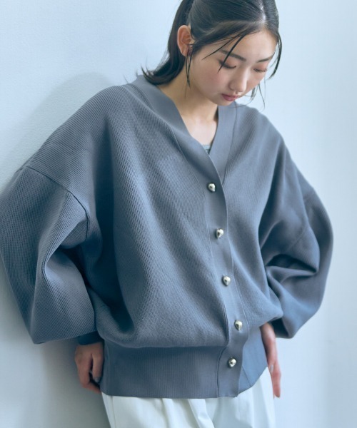 slattgir(スラットジール)の「高身長 Vネックニットカーディガン(トールサイズ)Essenave(ニット/セーター・レディース・グレー/アイボリー・M~L/LL~3L/4L~5L)」の2枚目の写真