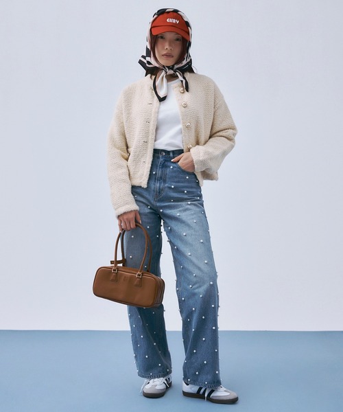 EIMY ISTOIRE（エイミーイストワール）の「スプリングニットツイードジャケット（ノーカラージャケット・レディース・ピンク/その他8/イエロー・F）」の6枚目の写真