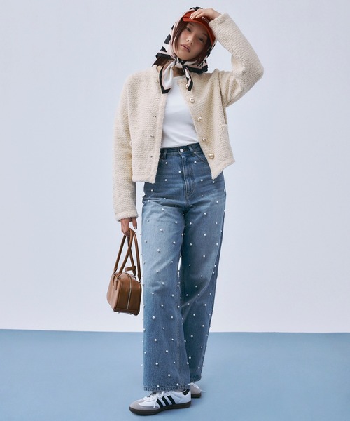 EIMY ISTOIRE（エイミーイストワール）の「スプリングニットツイードジャケット（ノーカラージャケット・レディース・ピンク/その他8/イエロー・F）」の7枚目の写真