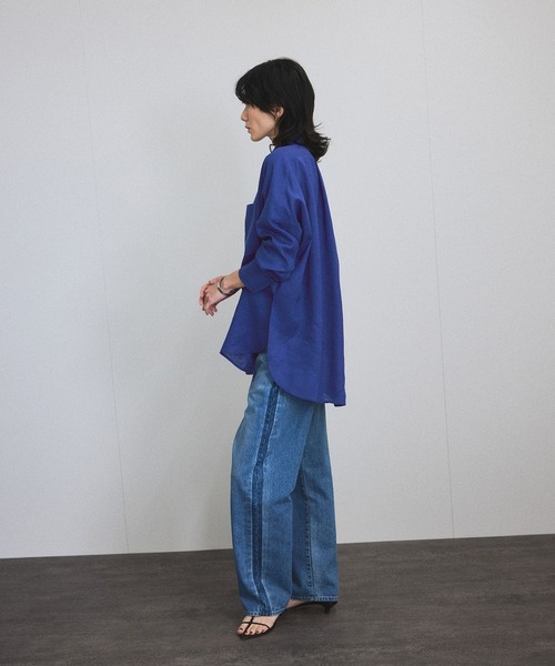 SALON adam et rope'（サロン アダム エ ロペ）の「リネンオーバーシャツ［GENTLE LINEN］（シャツ/ブラウス・レディース・グレー/ブルー/ホワイト・FREE）」の7枚目の写真