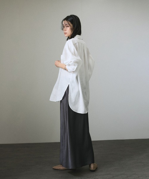 SALON adam et rope'（サロン アダム エ ロペ）の「リネンオーバーシャツ［GENTLE LINEN］（シャツ/ブラウス・レディース・グレー/ブルー/ホワイト・FREE）」の9枚目の写真