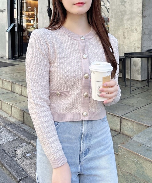 INGNI（イング）の「配色ツイードニットカーディガン（カーディガン/ボレロ・レディース・ブラック×ホワイト/ピンク系6/ホワイト×ブラック・M）」の3枚目の写真