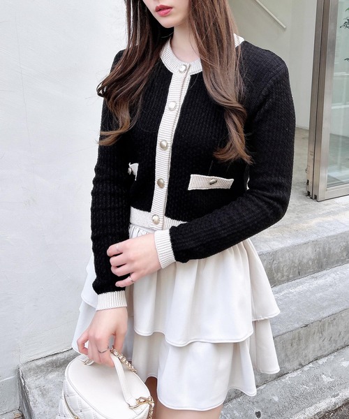 INGNI（イング）の「配色ツイードニットカーディガン（カーディガン/ボレロ・レディース・ブラック×ホワイト/ピンク系6/ホワイト×ブラック・M）」の11枚目の写真