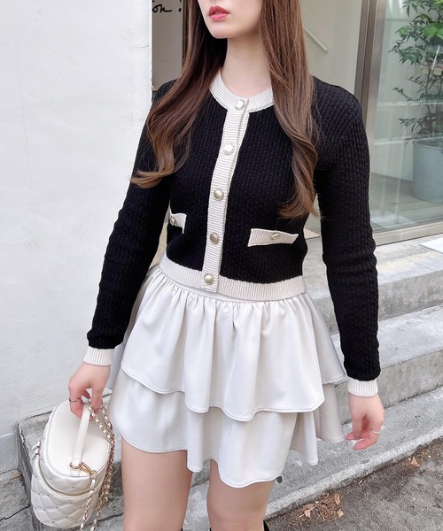 INGNI（イング）の「配色ツイードニットカーディガン（カーディガン/ボレロ・レディース・ブラック×ホワイト/ピンク系6/ホワイト×ブラック・M）」の12枚目の写真