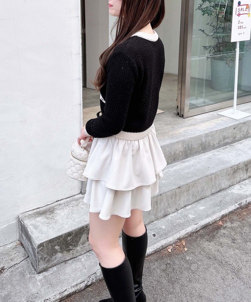 INGNI（イング）の「配色ツイードニットカーディガン（カーディガン/ボレロ・レディース・ブラック×ホワイト/ピンク系6/ホワイト×ブラック・M）」の14枚目の写真