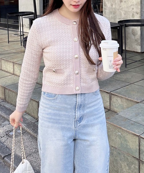 INGNI（イング）の「配色ツイードニットカーディガン（カーディガン/ボレロ・レディース・ブラック×ホワイト/ピンク系6/ホワイト×ブラック・M）」の19枚目の写真