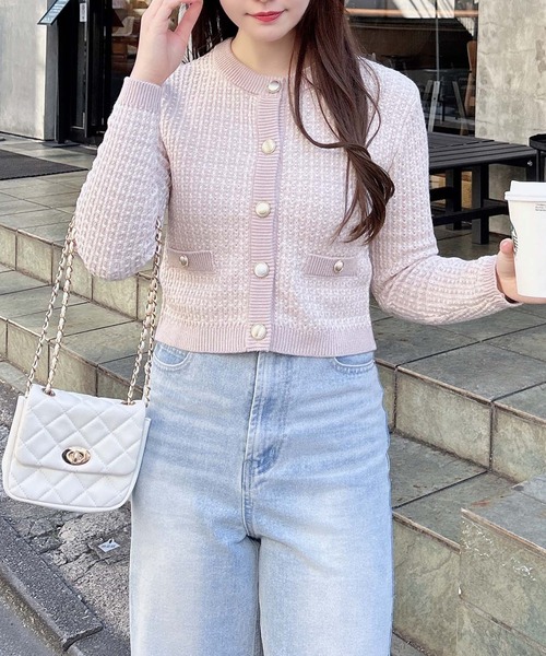 INGNI（イング）の「配色ツイードニットカーディガン（カーディガン/ボレロ・レディース・ブラック×ホワイト/ピンク系6/ホワイト×ブラック・M）」の20枚目の写真