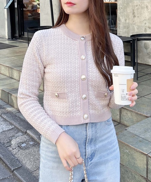 INGNI（イング）の「配色ツイードニットカーディガン（カーディガン/ボレロ・レディース・ブラック×ホワイト/ピンク系6/ホワイト×ブラック・M）」の21枚目の写真