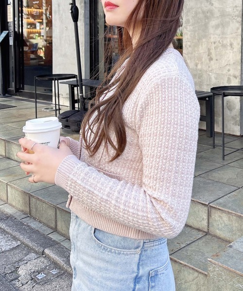 INGNI（イング）の「配色ツイードニットカーディガン（カーディガン/ボレロ・レディース・ブラック×ホワイト/ピンク系6/ホワイト×ブラック・M）」の22枚目の写真