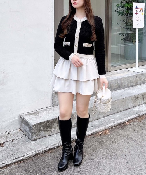 INGNI（イング）の「配色ツイードニットカーディガン（カーディガン/ボレロ・レディース・ブラック×ホワイト/ピンク系6/ホワイト×ブラック・M）」の16枚目の写真