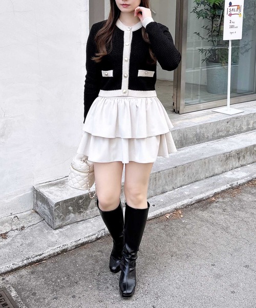 INGNI（イング）の「配色ツイードニットカーディガン（カーディガン/ボレロ・レディース・ブラック×ホワイト/ピンク系6/ホワイト×ブラック・M）」の18枚目の写真