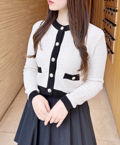 INGNI（イング）の「配色ツイードニットカーディガン（カーディガン/ボレロ・レディース・ブラック×ホワイト/ピンク系6/ホワイト×ブラック・M）」の5枚目の写真