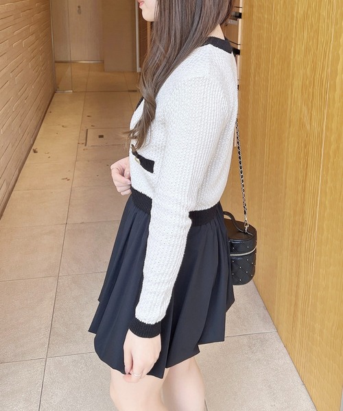 INGNI（イング）の「配色ツイードニットカーディガン（カーディガン/ボレロ・レディース・ブラック×ホワイト/ピンク系6/ホワイト×ブラック・M）」の6枚目の写真