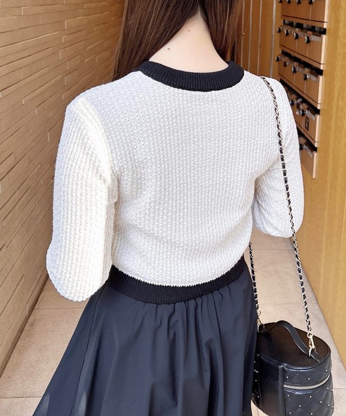 INGNI（イング）の「配色ツイードニットカーディガン（カーディガン/ボレロ・レディース・ブラック×ホワイト/ピンク系6/ホワイト×ブラック・M）」の7枚目の写真