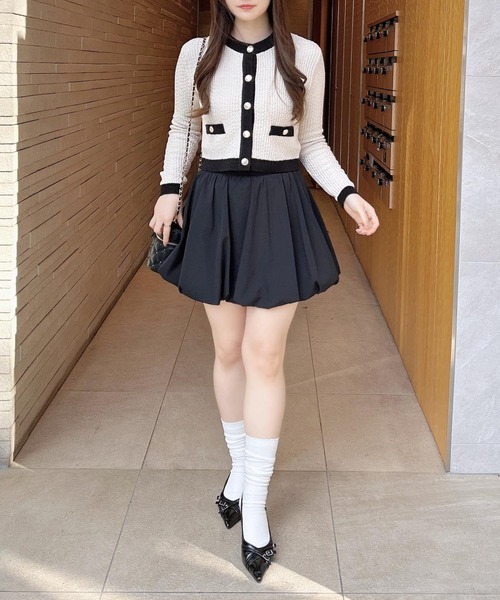 INGNI（イング）の「配色ツイードニットカーディガン（カーディガン/ボレロ・レディース・ブラック×ホワイト/ピンク系6/ホワイト×ブラック・M）」の8枚目の写真