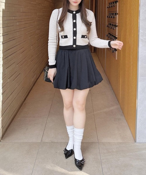 INGNI（イング）の「配色ツイードニットカーディガン（カーディガン/ボレロ・レディース・ブラック×ホワイト/ピンク系6/ホワイト×ブラック・M）」の9枚目の写真