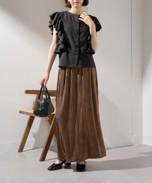 MAISON BREEZE（メゾンブリーズ）の「【MAISON BREEZE】ウェーブパイピングスカート DTK（スカート・レディース・ブラウン/ブラック・FREE）」の8枚目の写真