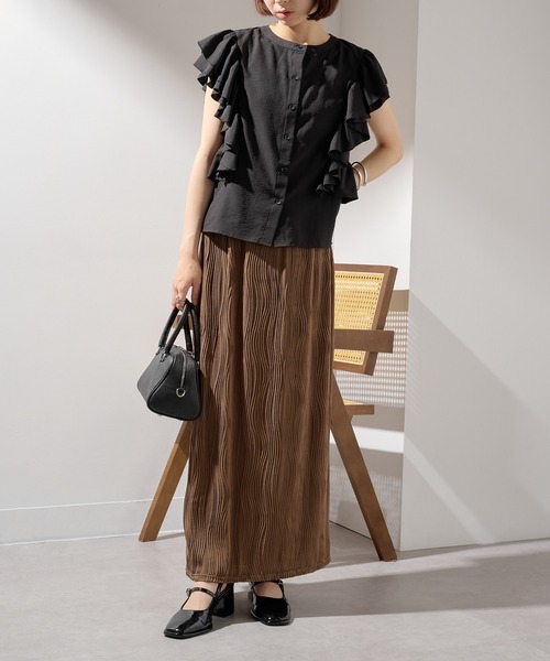 MAISON BREEZE（メゾンブリーズ）の「【MAISON BREEZE】ウェーブパイピングスカート DTK（スカート・レディース・ブラウン/ブラック・FREE）」の9枚目の写真